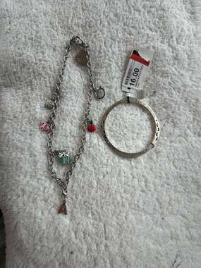 Juicy Couture Silver-Tone Charm Bracelet and Footprints Bangle Set